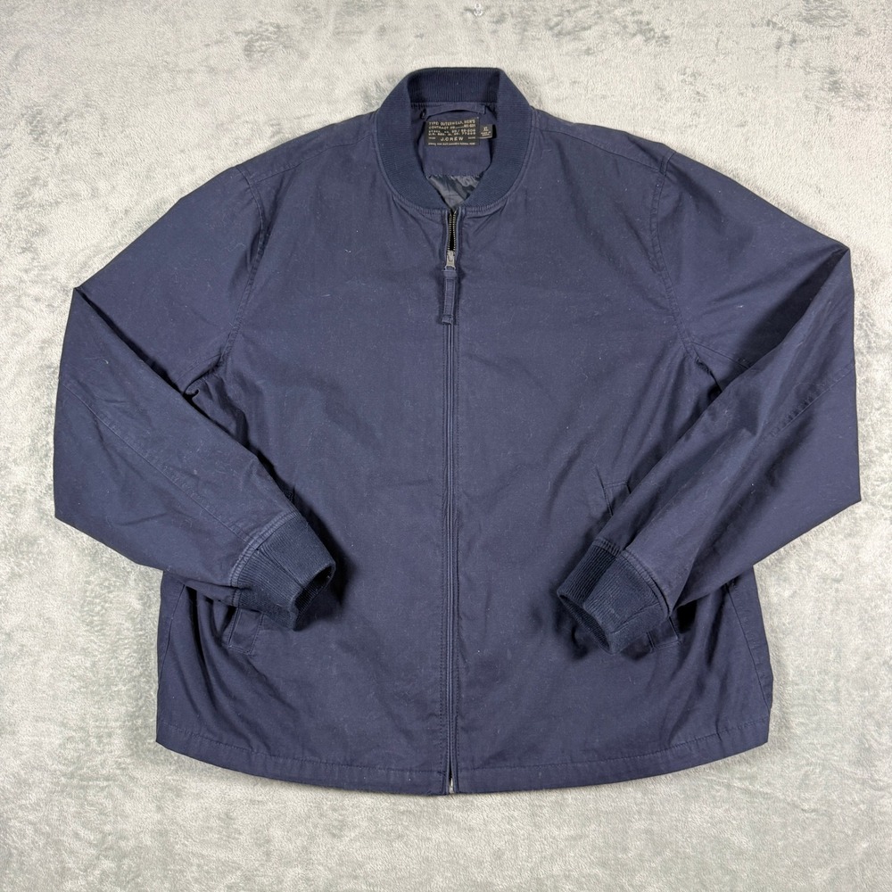 J.Crew Mens XL Bomber Jacket Navy Blue Full Zip Cotton Military Style NX-631